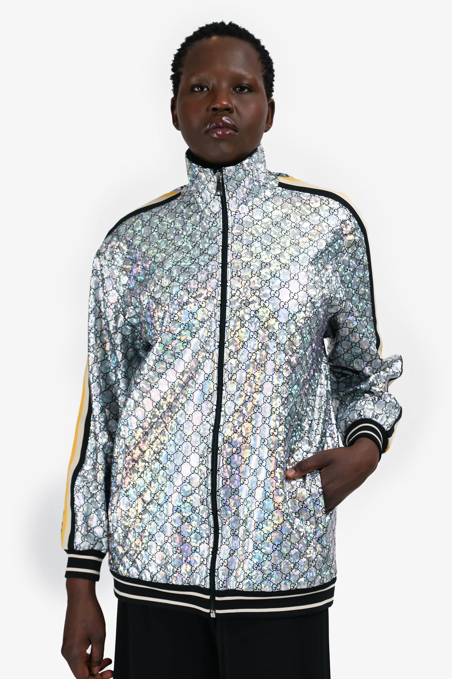 Gucci Silver Monogram Zip-Up Jacket Size S Mens