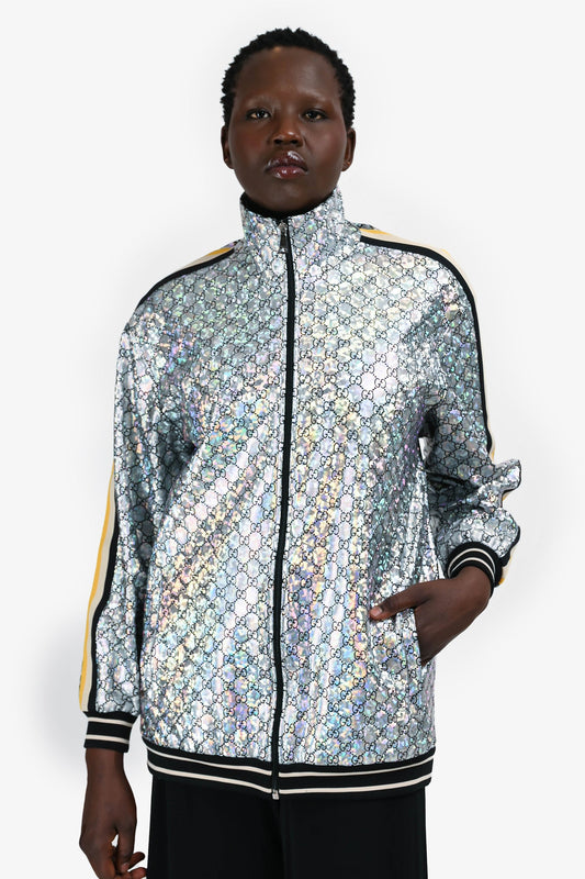 Gucci Silver Monogram Zip-Up Jacket Size S Mens