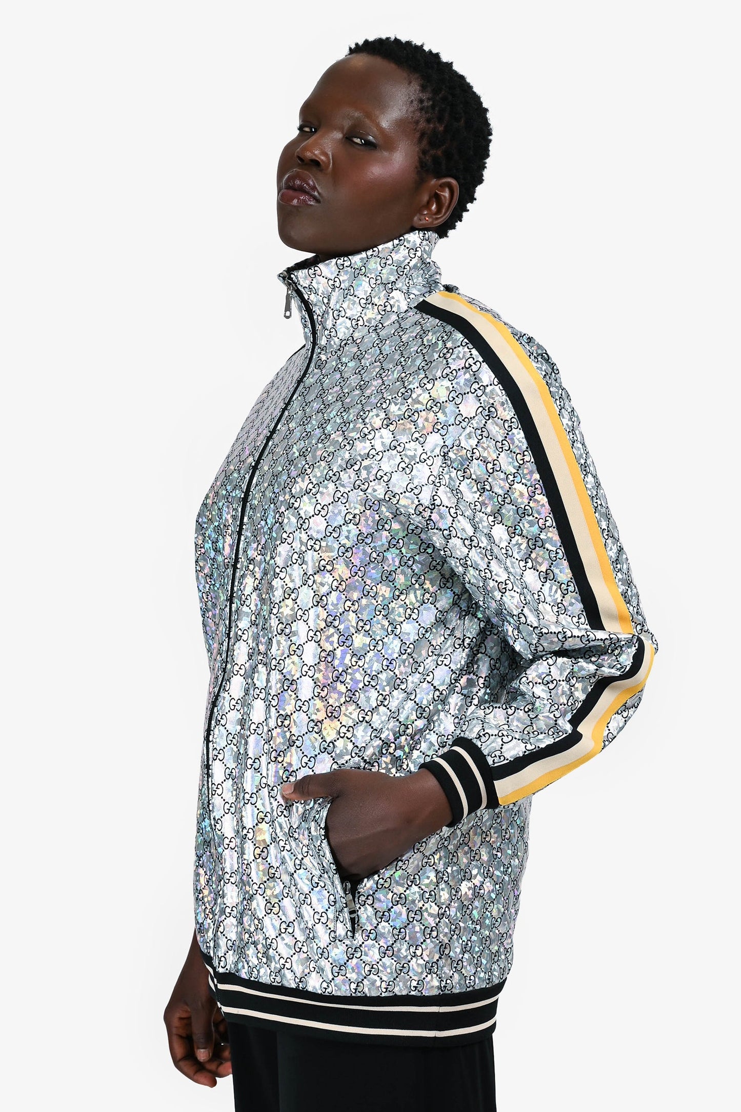 Gucci Silver Monogram Zip-Up Jacket Size S Mens