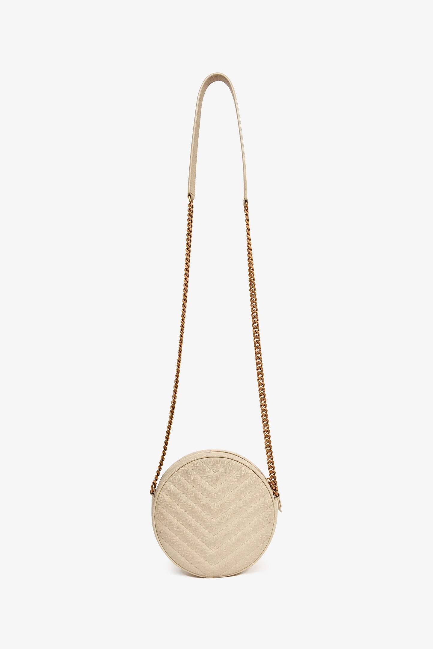 Saint Laurent Cream Leather Matelassé Round Crossbody Chain Bag