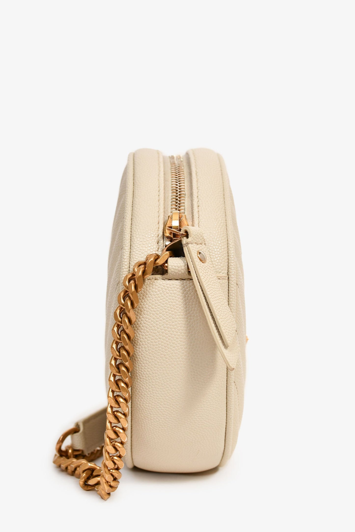 Saint Laurent Cream Leather Matelassé Round Crossbody Chain Bag