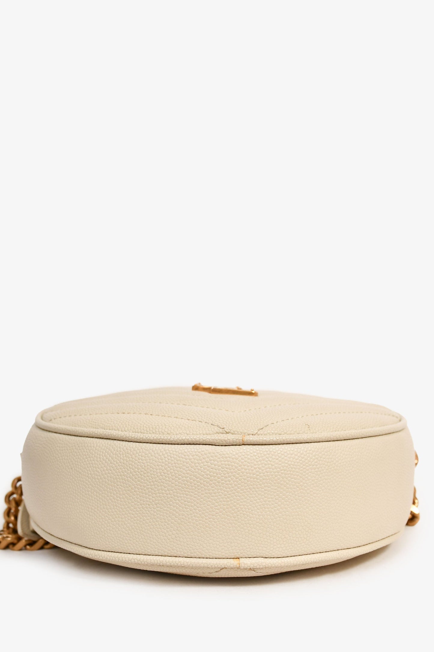 Saint Laurent Cream Leather Matelassé Round Crossbody Chain Bag