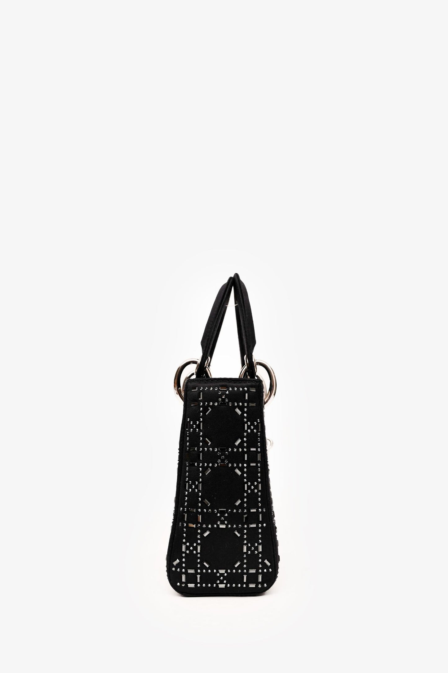 Christian Dior 2018 Black Satin Crystal Embellished Mini Lady Dior with Strap