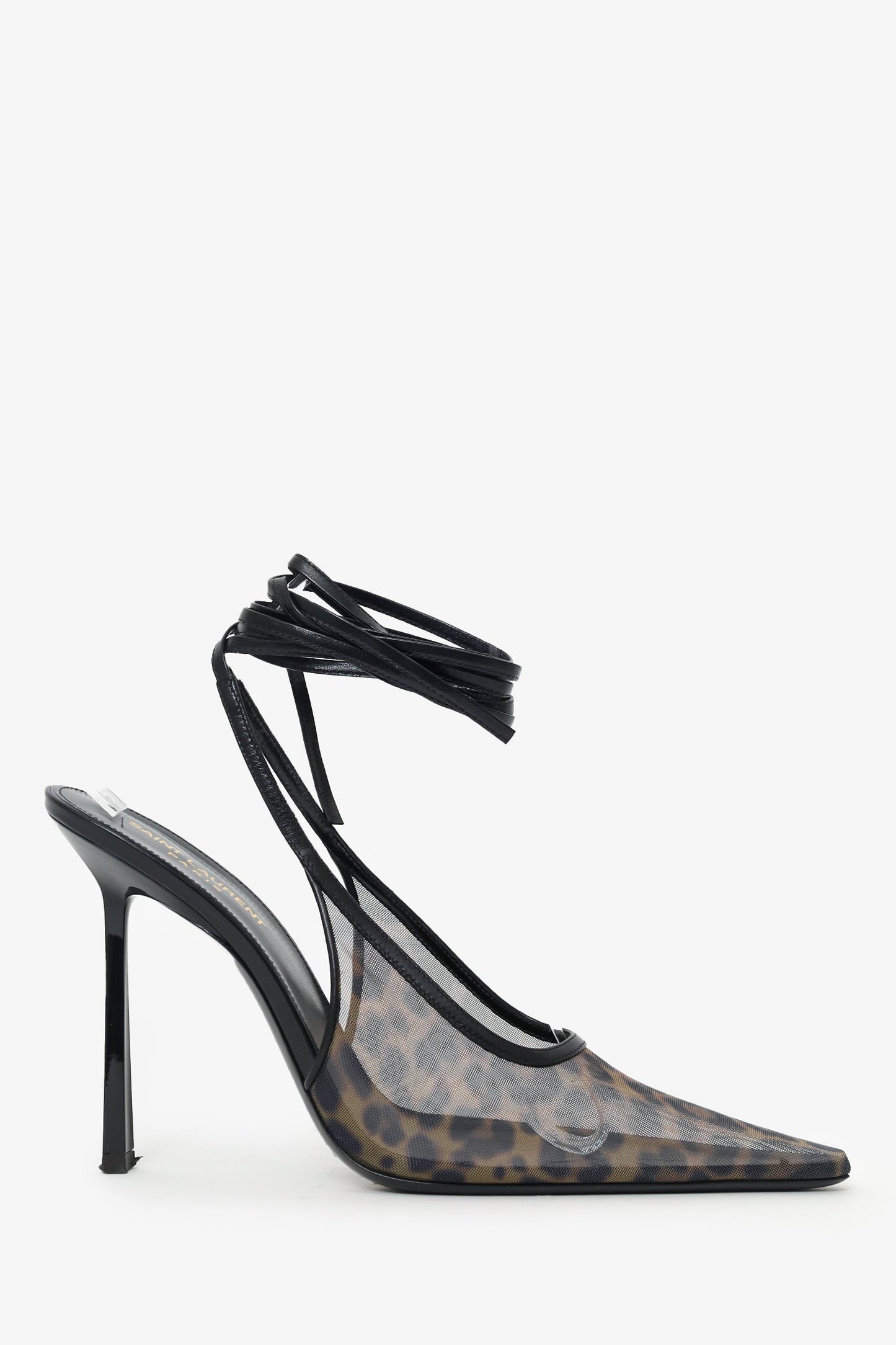 Saint Laurent Black/Leopard Print Leather Mesh Oxalis Slingback Pumps Size 40.5