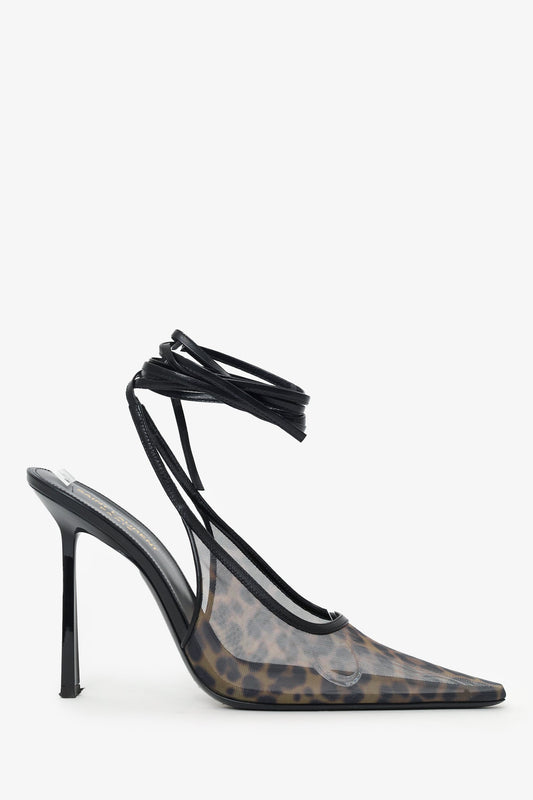 Saint Laurent Black/Leopard Print Leather Mesh Oxalis Slingback Pumps Size 40.5