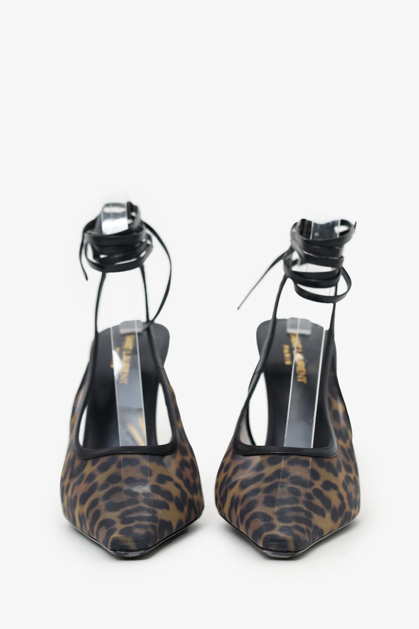 Saint Laurent Black/Leopard Print Leather Mesh Oxalis Slingback Pumps Size 40.5