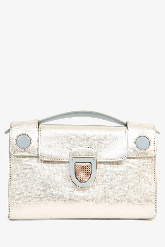 Christian Dior Silver/Light Blue Leather 'Diorever' Pochette Top Handle with Strap