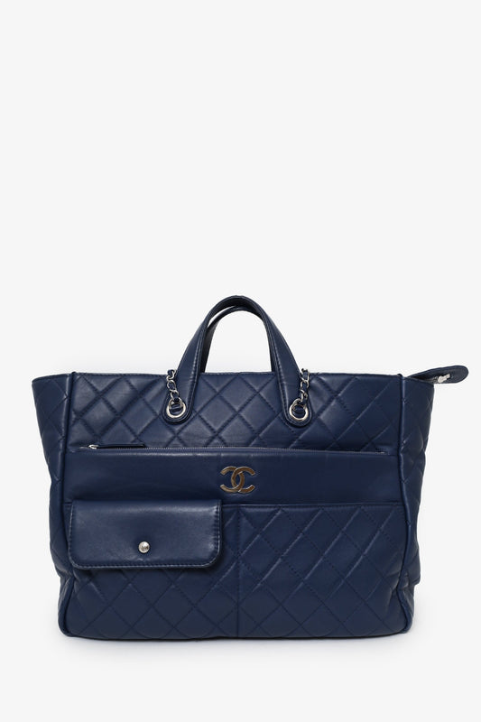 Chanel™ 2020 Navy Quilted Calfskin Ultra Pocket Shopping Tote