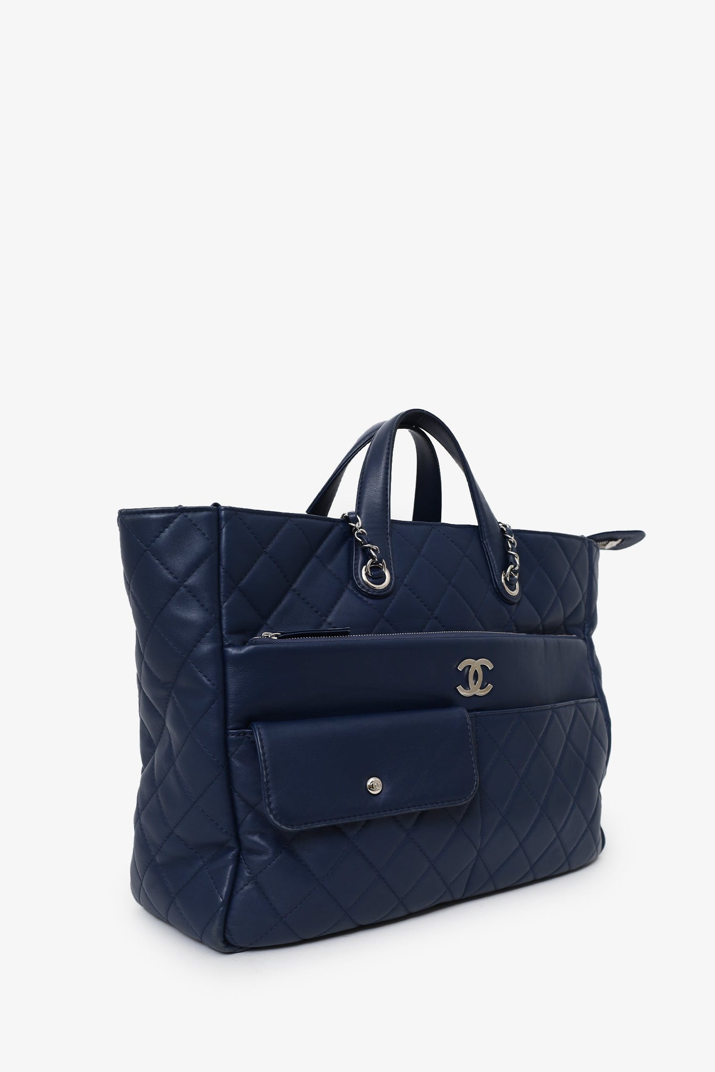 Chanel™ 2020 Navy Quilted Calfskin Ultra Pocket Shopping Tote
