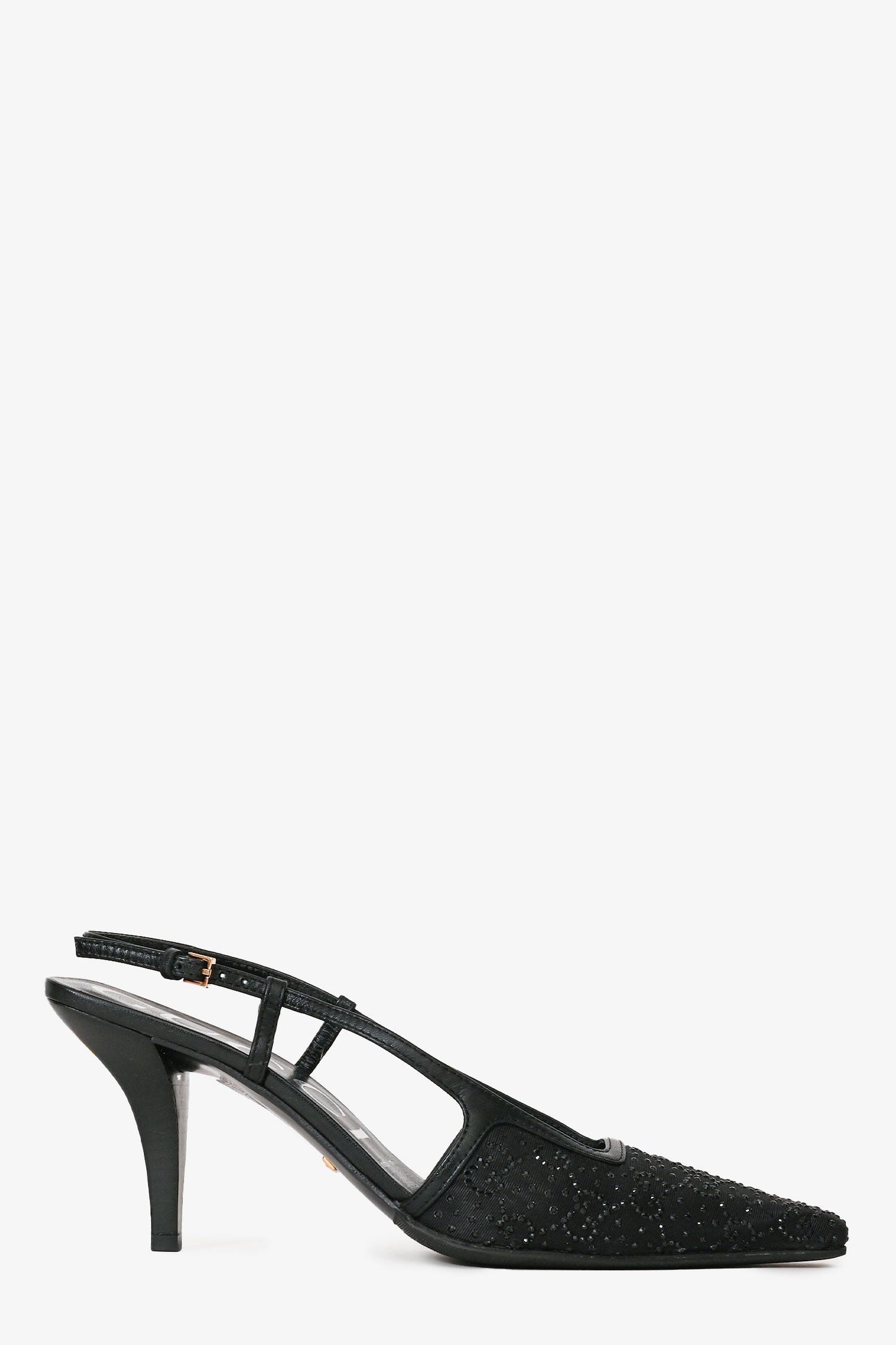 Gucci Black GG Logo Mesh Crystal Embellishments Slingback Pumps Size 37
