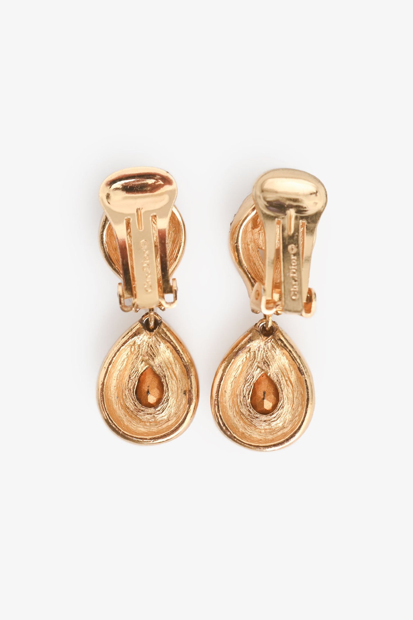 Christian Dior Vintage Gold Tone Crystal Studded Ear Pendants