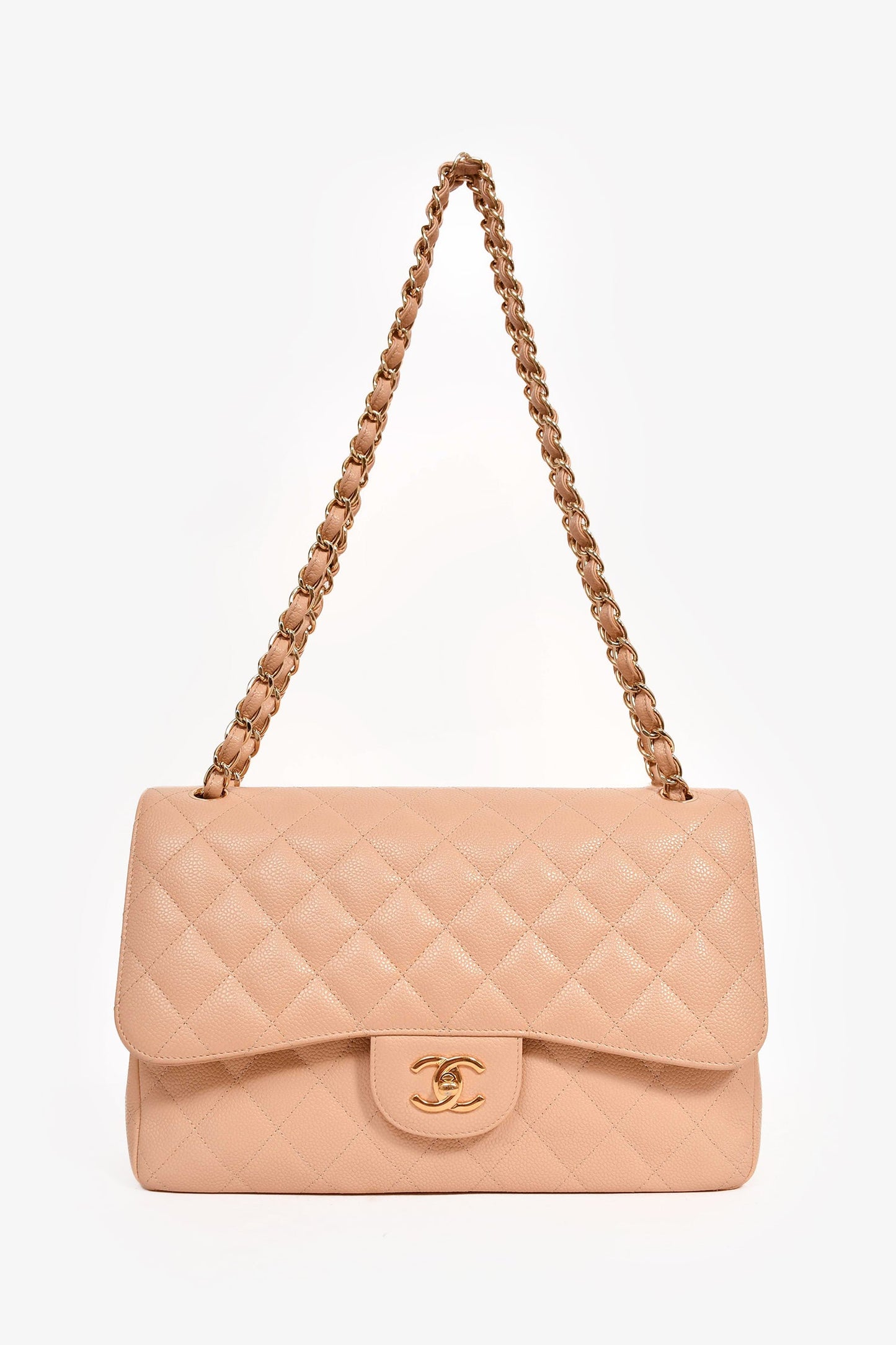 Chanel™ 2012 Beige Caviar Jumbo Double Flap Shoulder Bag