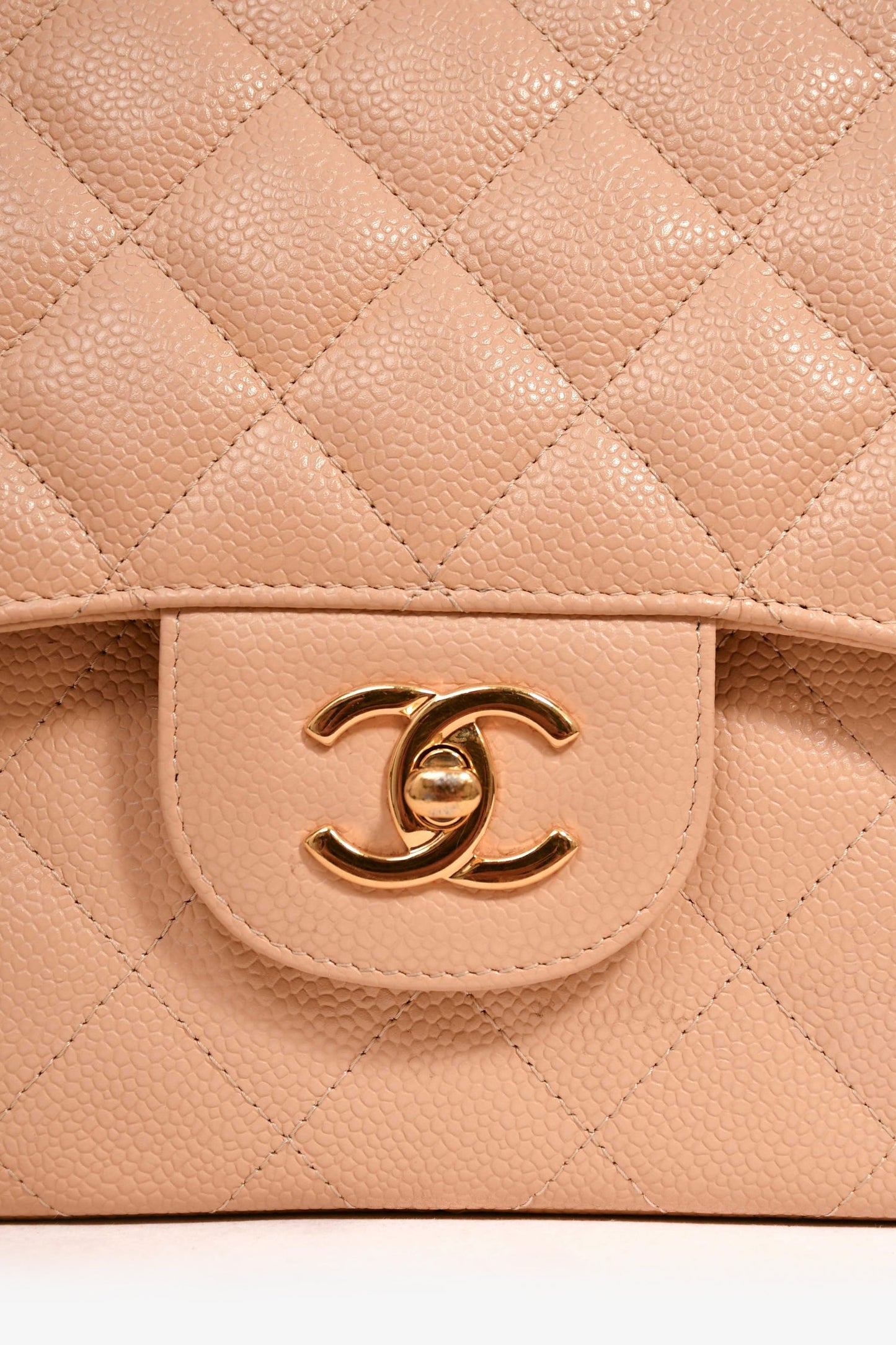 Chanel™ 2012 Beige Caviar Jumbo Double Flap Shoulder Bag