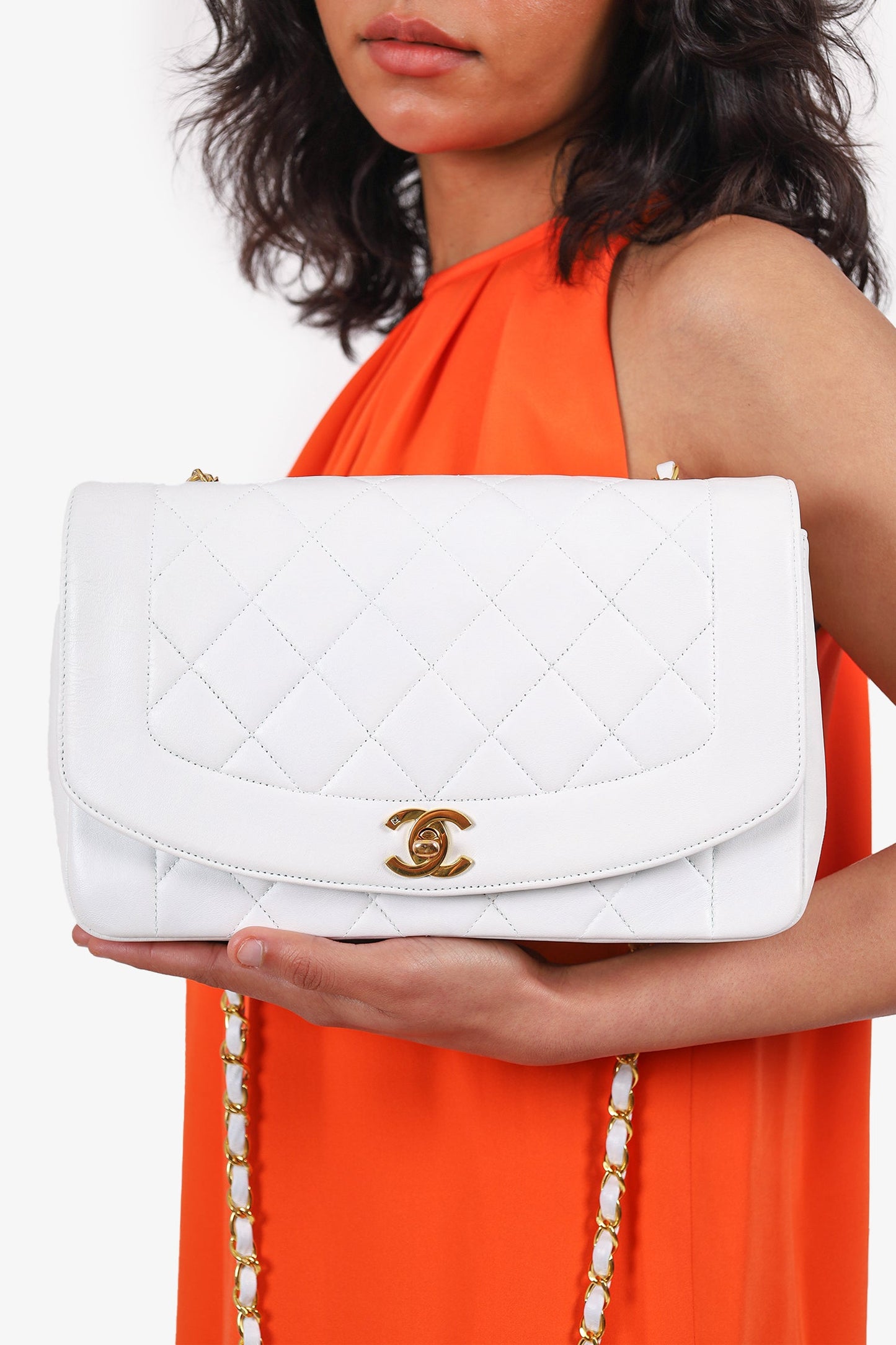Chanel™ 1994-96 White Lambskin Medium Diana Shoulder Bag (Refurbished)