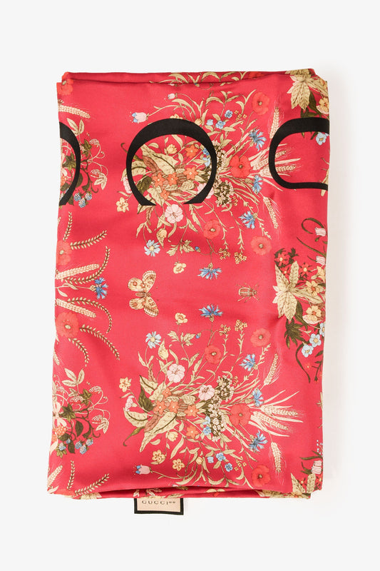 Gucci Burgundy/Cream Floral Silk Rectangle Scarf