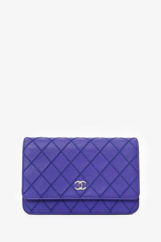 Chanel™ 2014 Blue Double Stitch Fancy CC Wallet On Chain