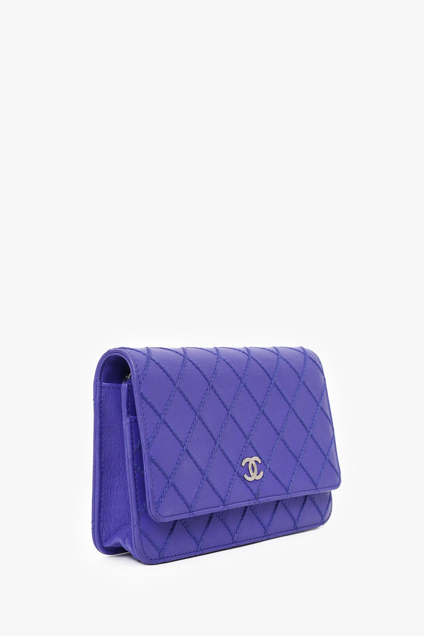 Chanel™ 2014 Blue Double Stitch Fancy CC Wallet On Chain