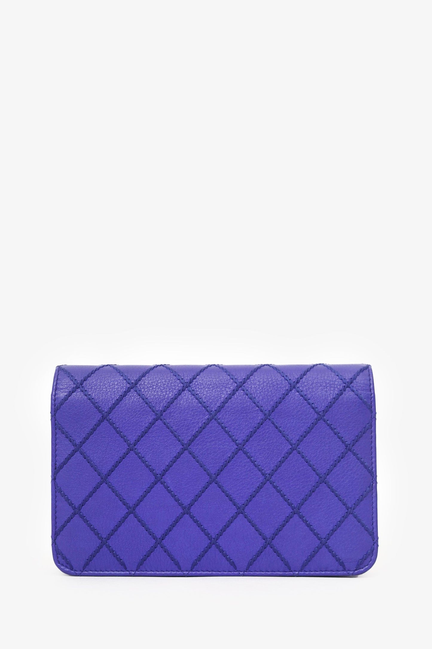 Chanel™ 2014 Blue Double Stitch Fancy CC Wallet On Chain