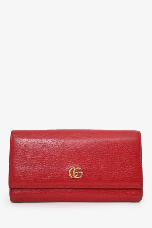 Gucci Red Leather GG Marmont Long Wallet 'As Is'