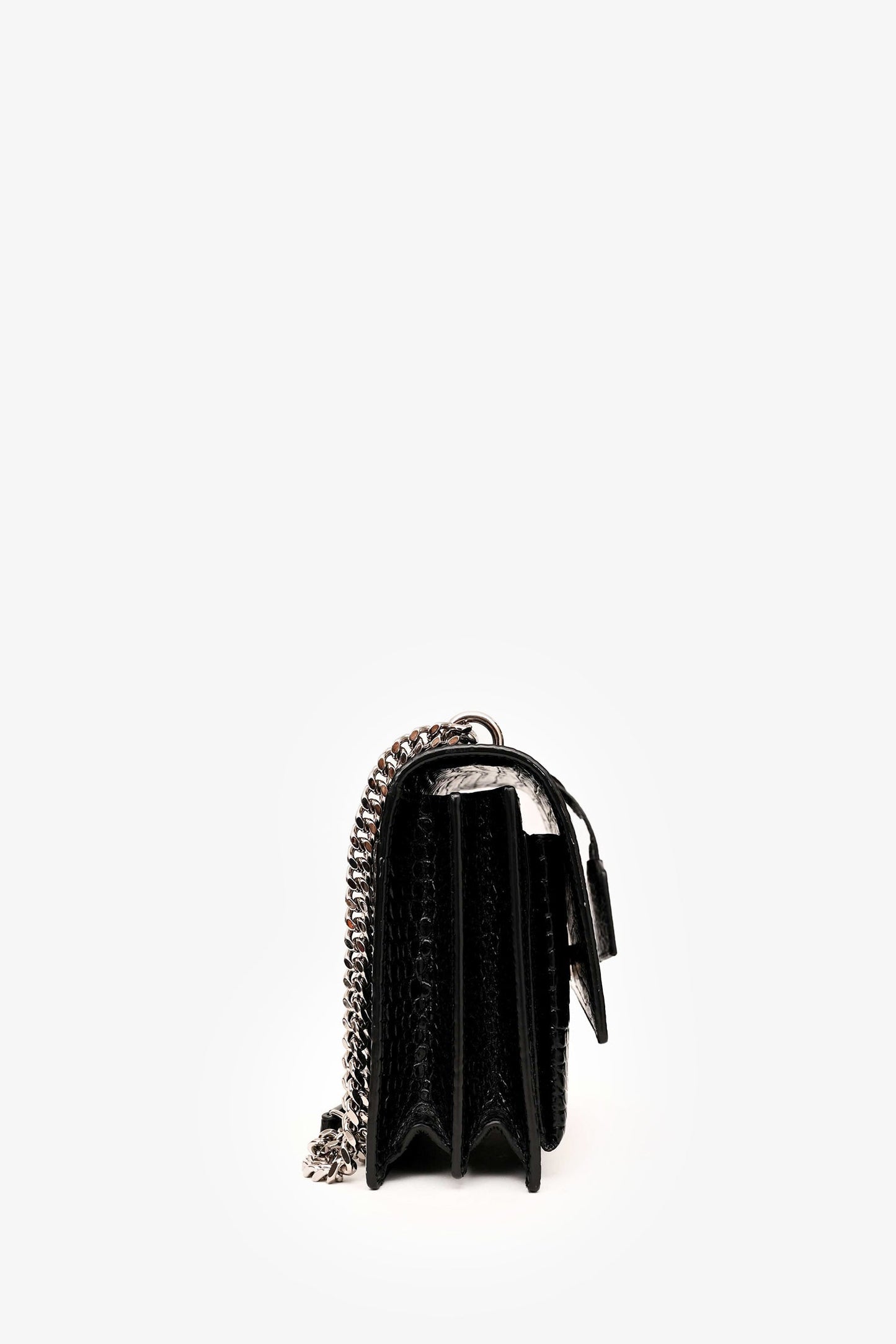 Saint Laurent Black Shiny Croc Embossed Sunset Crossbody SHW