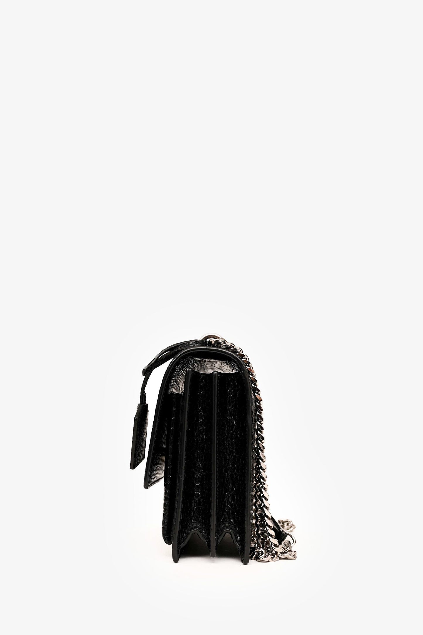 Saint Laurent Black Shiny Croc Embossed Sunset Crossbody SHW