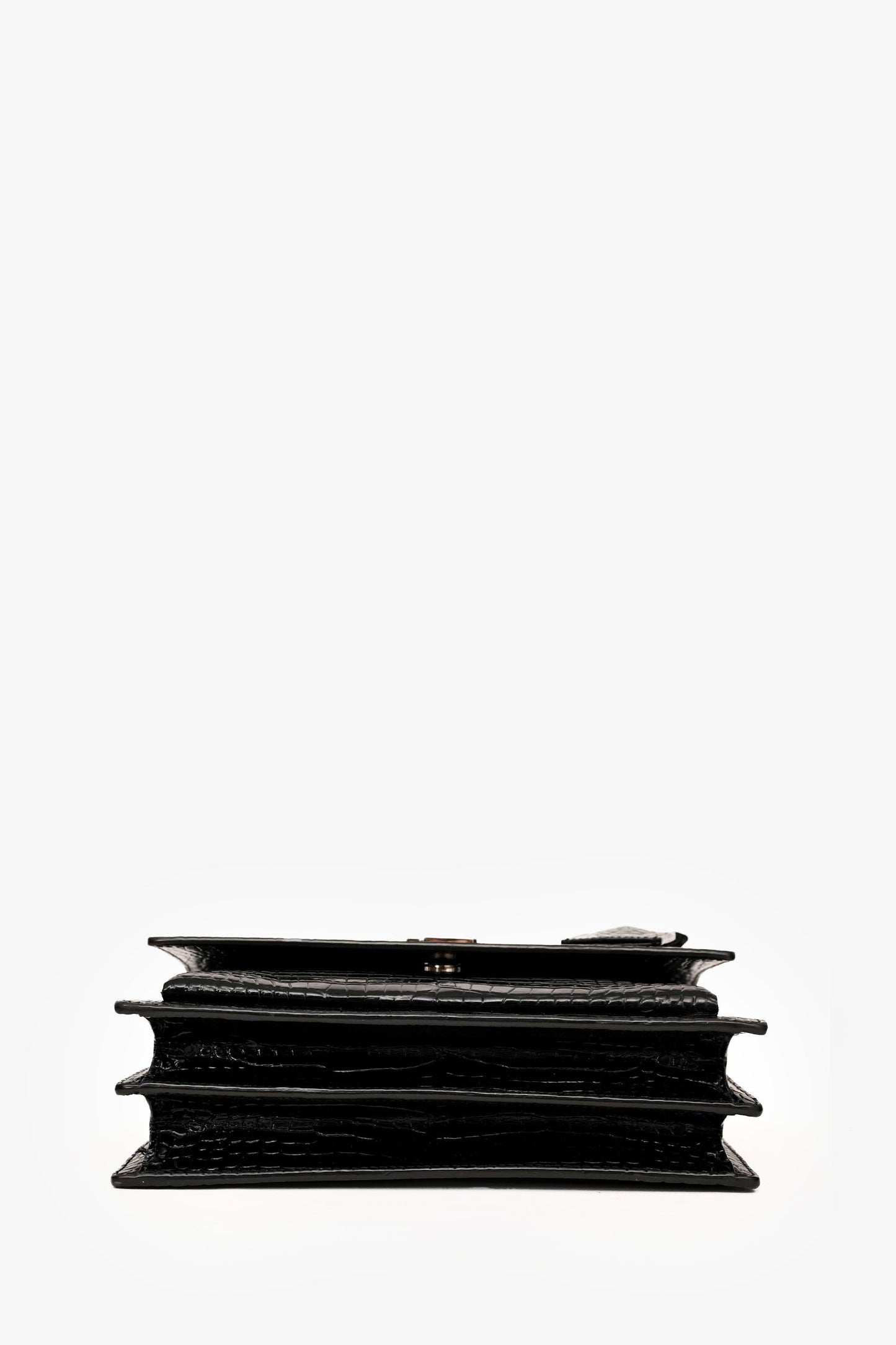 Saint Laurent Black Shiny Croc Embossed Sunset Crossbody SHW