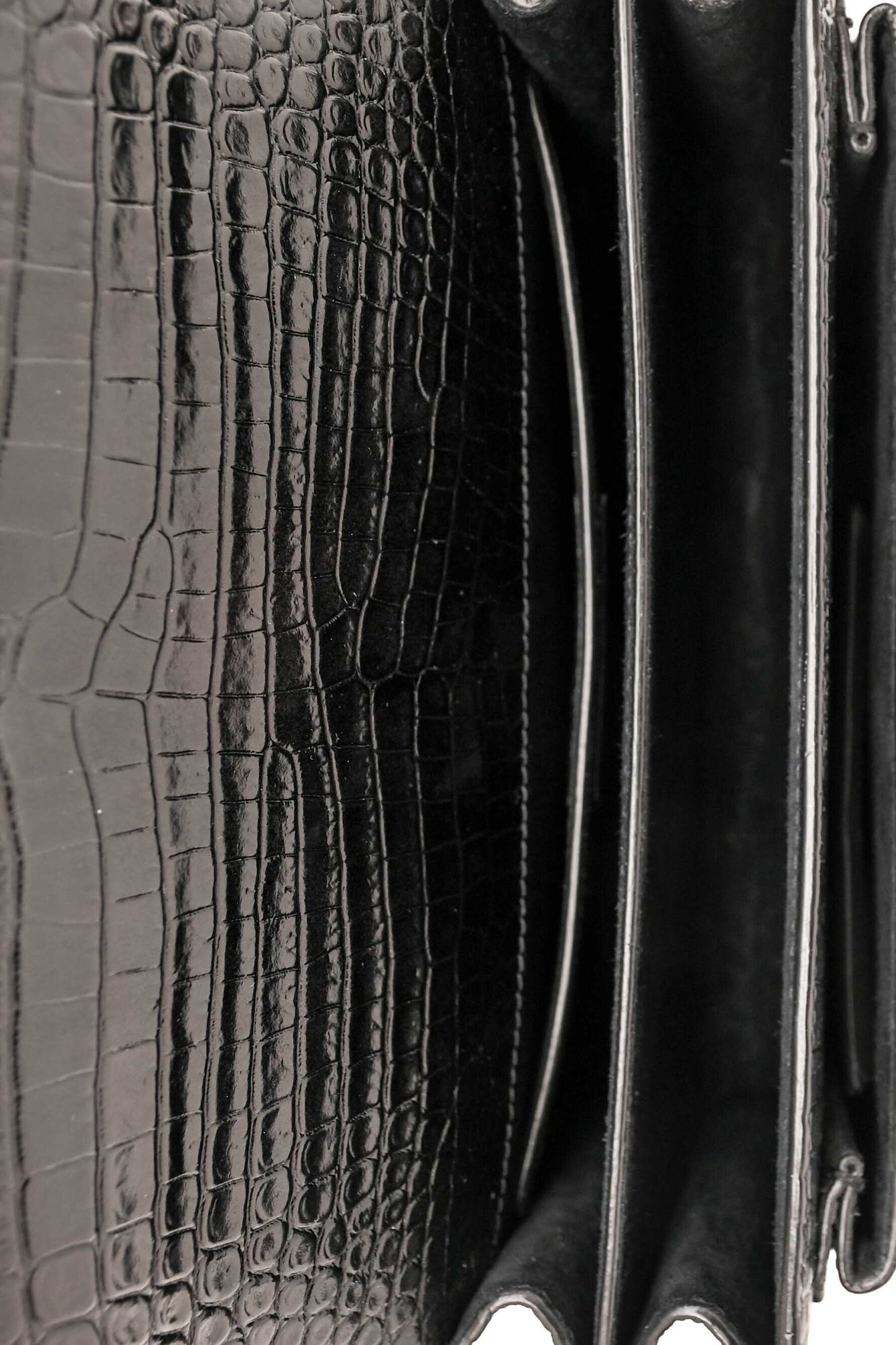 Saint Laurent Black Shiny Croc Embossed Sunset Crossbody SHW