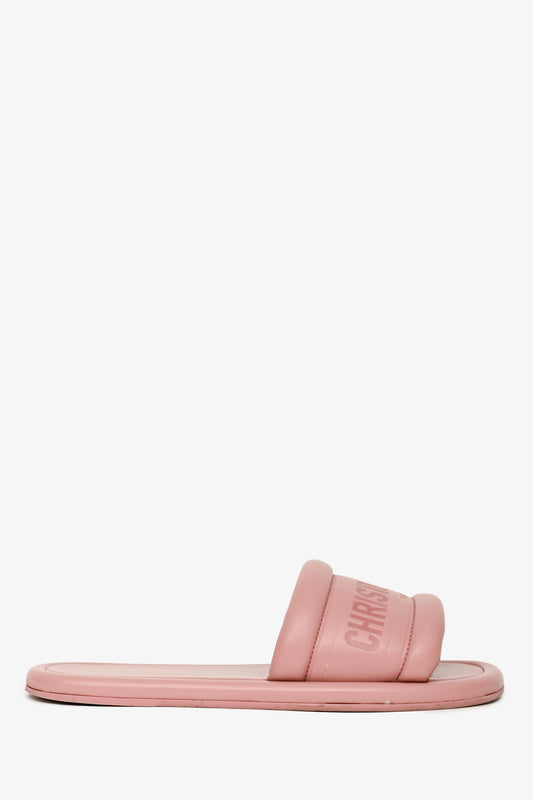 Christian Dior Pink Leather Every-D Logo Embossed Slides Size 36