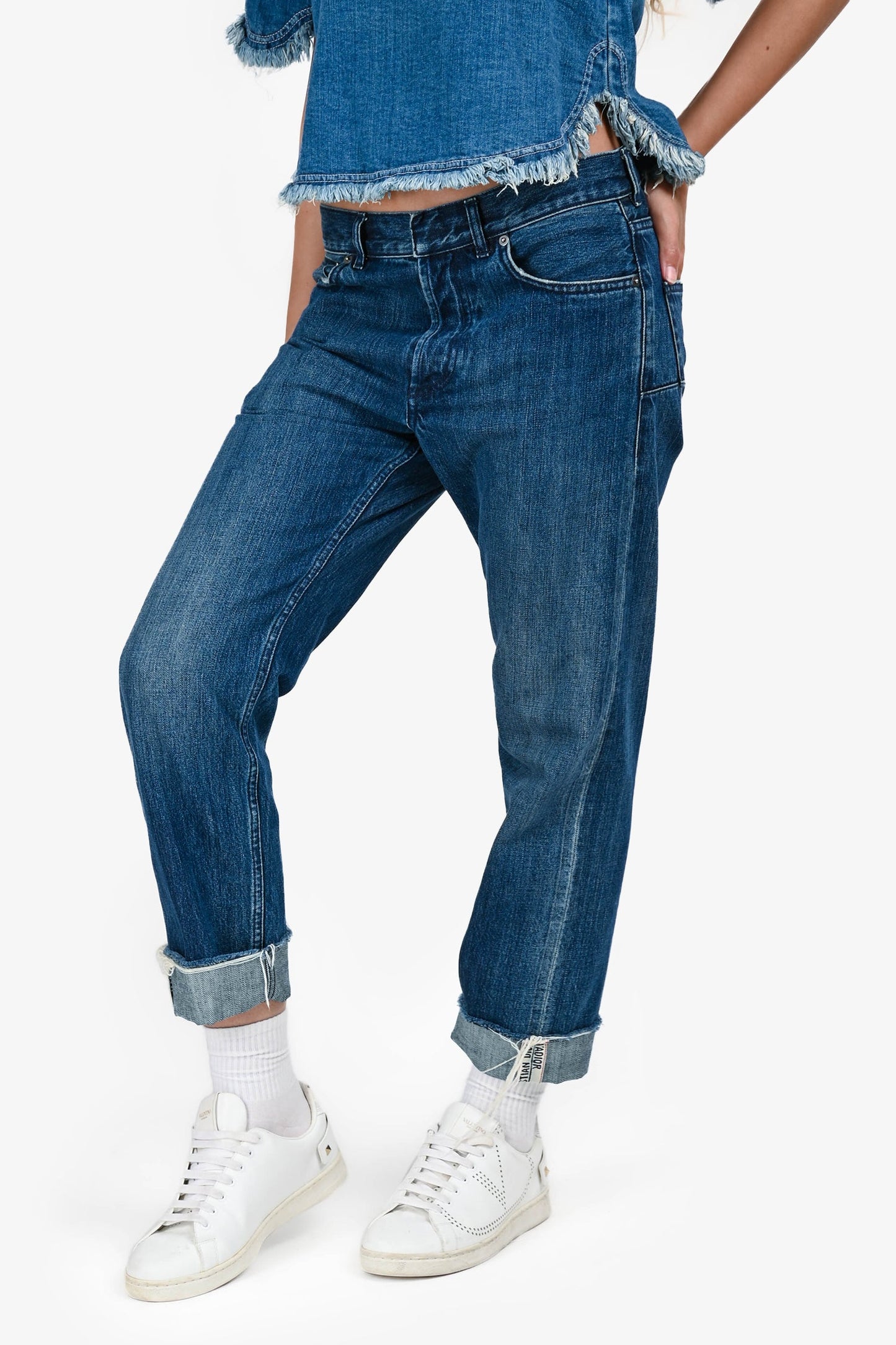 Christian Dior Medium Wash Blue Denim Tapered Cuffed Jeans Sizex 4