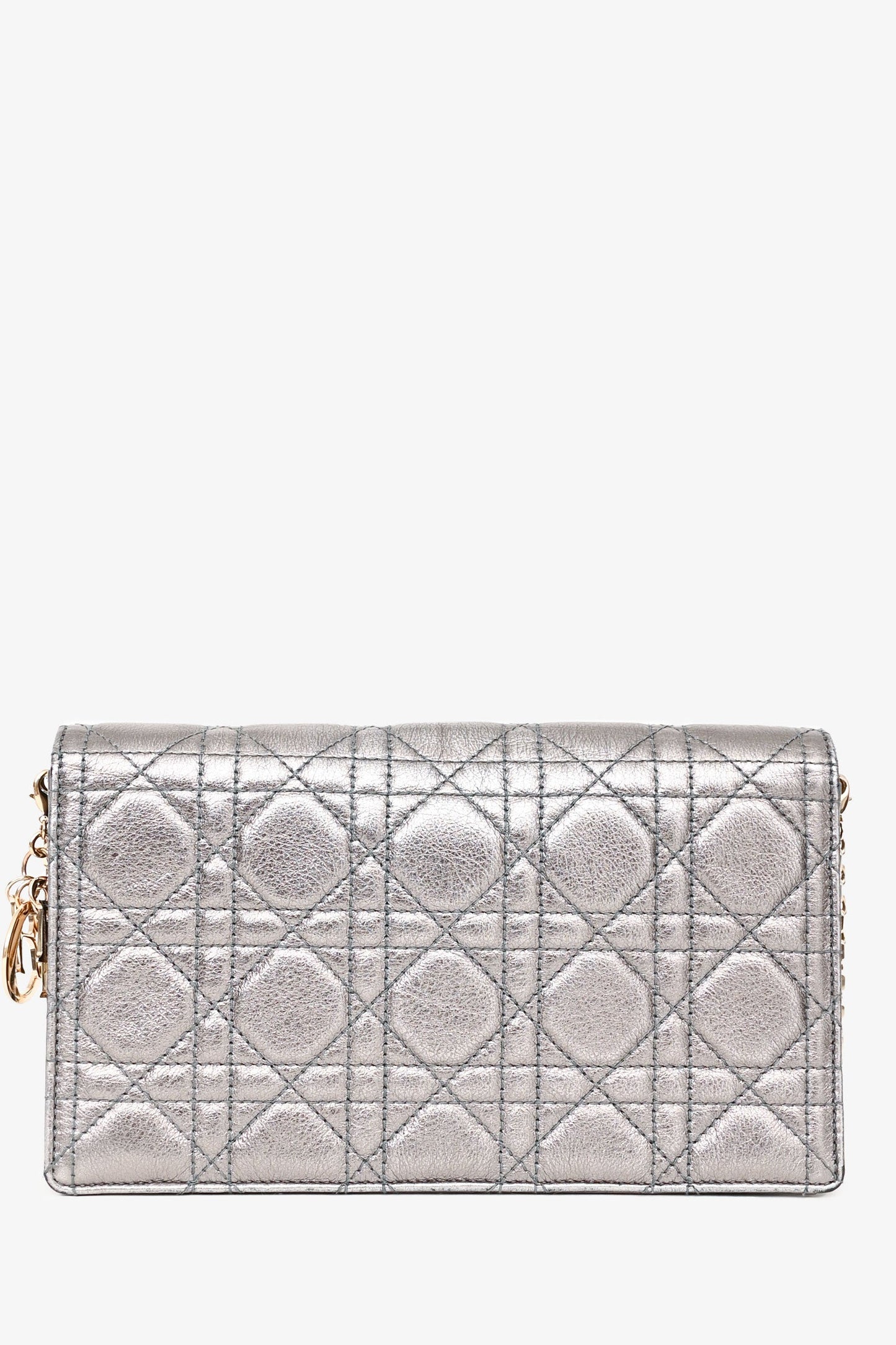 Christian Dior 2019 Silver Cannage Leather Lady Dior Pouch on Chain