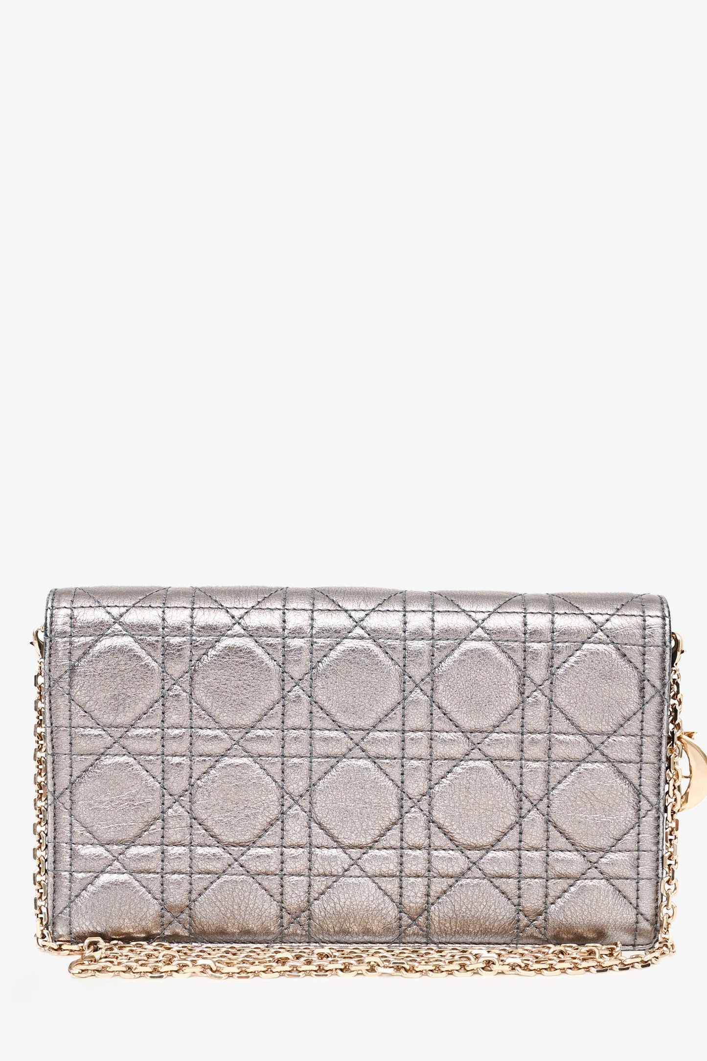 Christian Dior 2019 Silver Cannage Leather Lady Dior Pouch on Chain