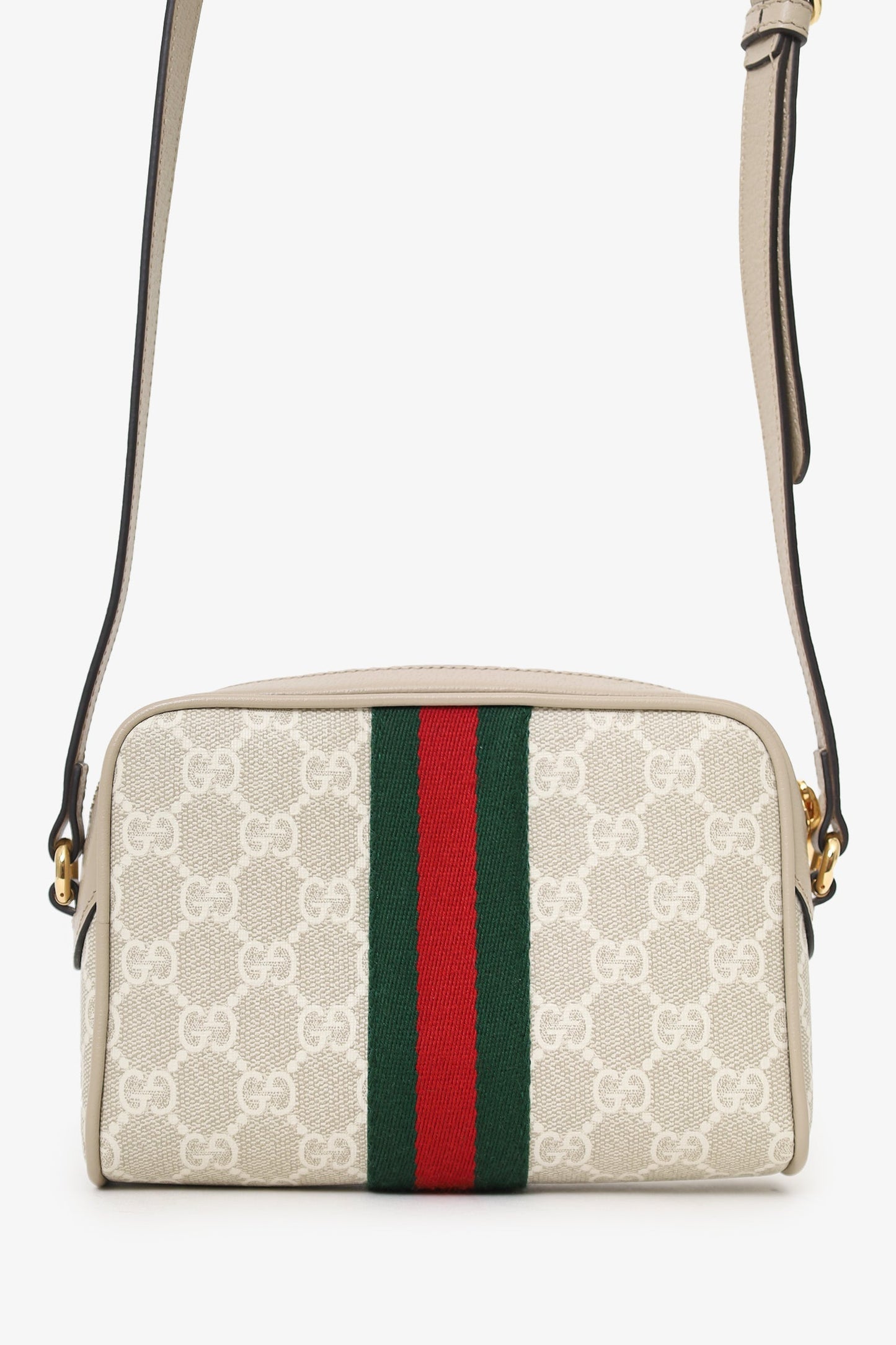 Gucci Beige GG Supreme Monogram Web Mini Ophidia Crossbody