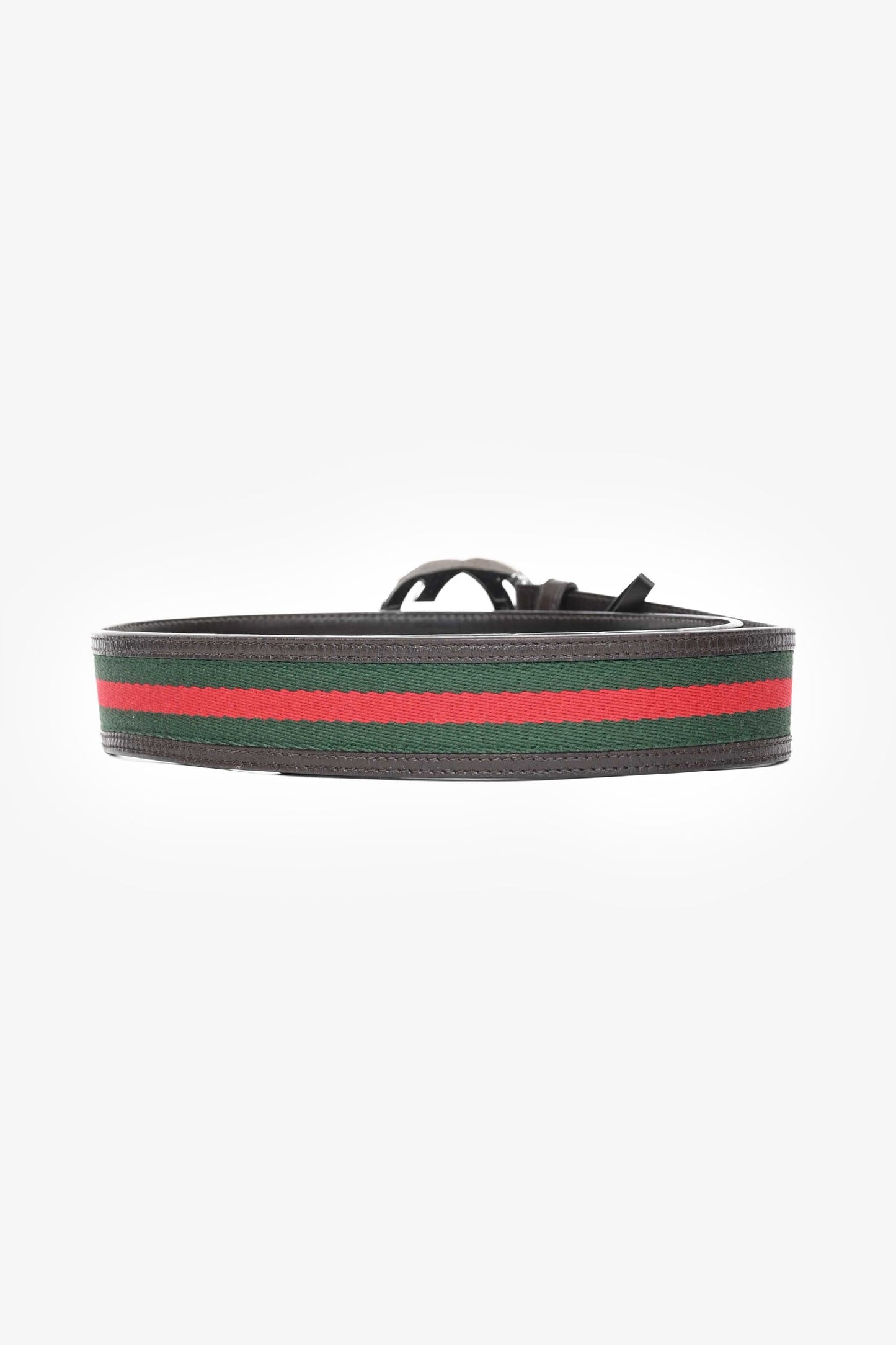 Gucci Brown Leather/Canvas GG Buckle Belt Size 85