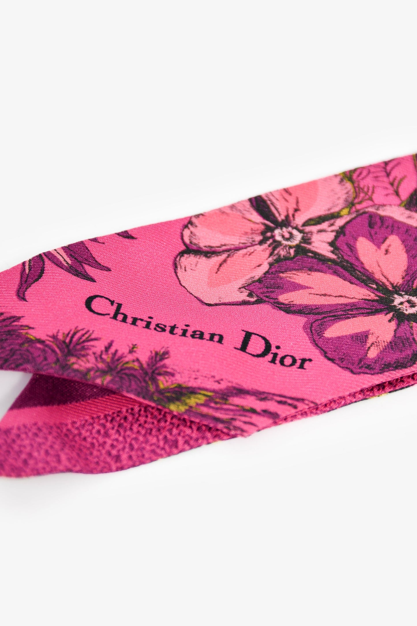 Christian Dior Magenta Floral Silk Twilly