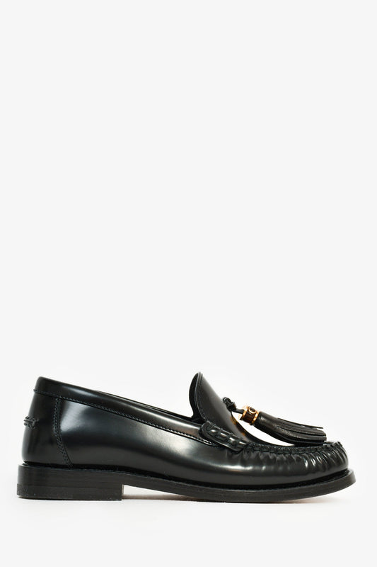 Christian Dior Black Leather 'D-Academy' Tassel Loafers Size 35.5