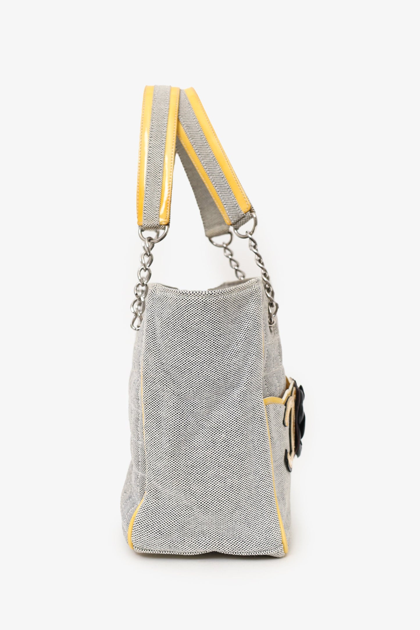 Chanel™ 2005-06 Yellow/Grey CC Camellia No. 5 Choco Bar Canvas Tote