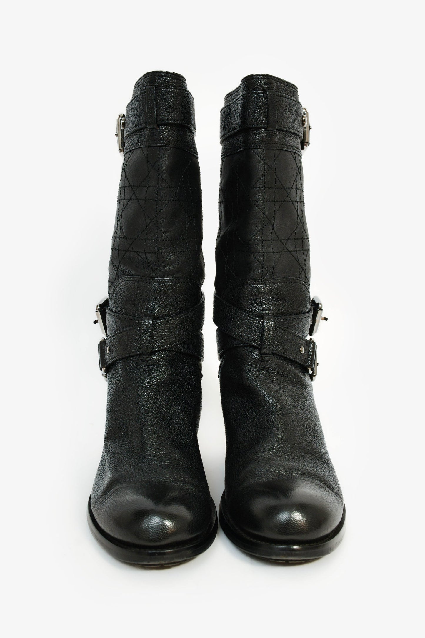 Christian Dior Black Cannage Leather Moto Boots Size 36