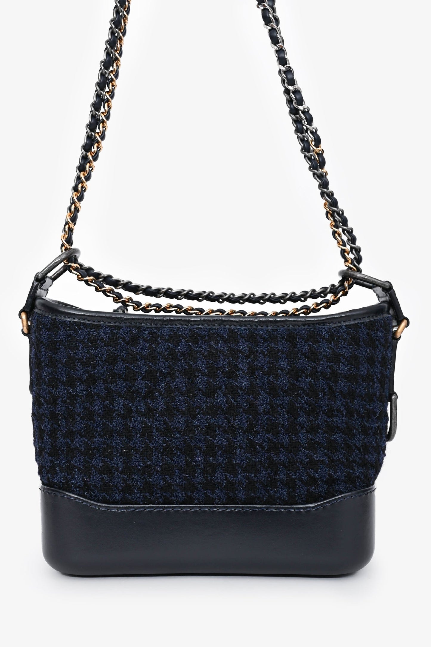 Chanel 2017/18 Black Leather/Navy Tweed Small Gabrielle Shoulder Bag