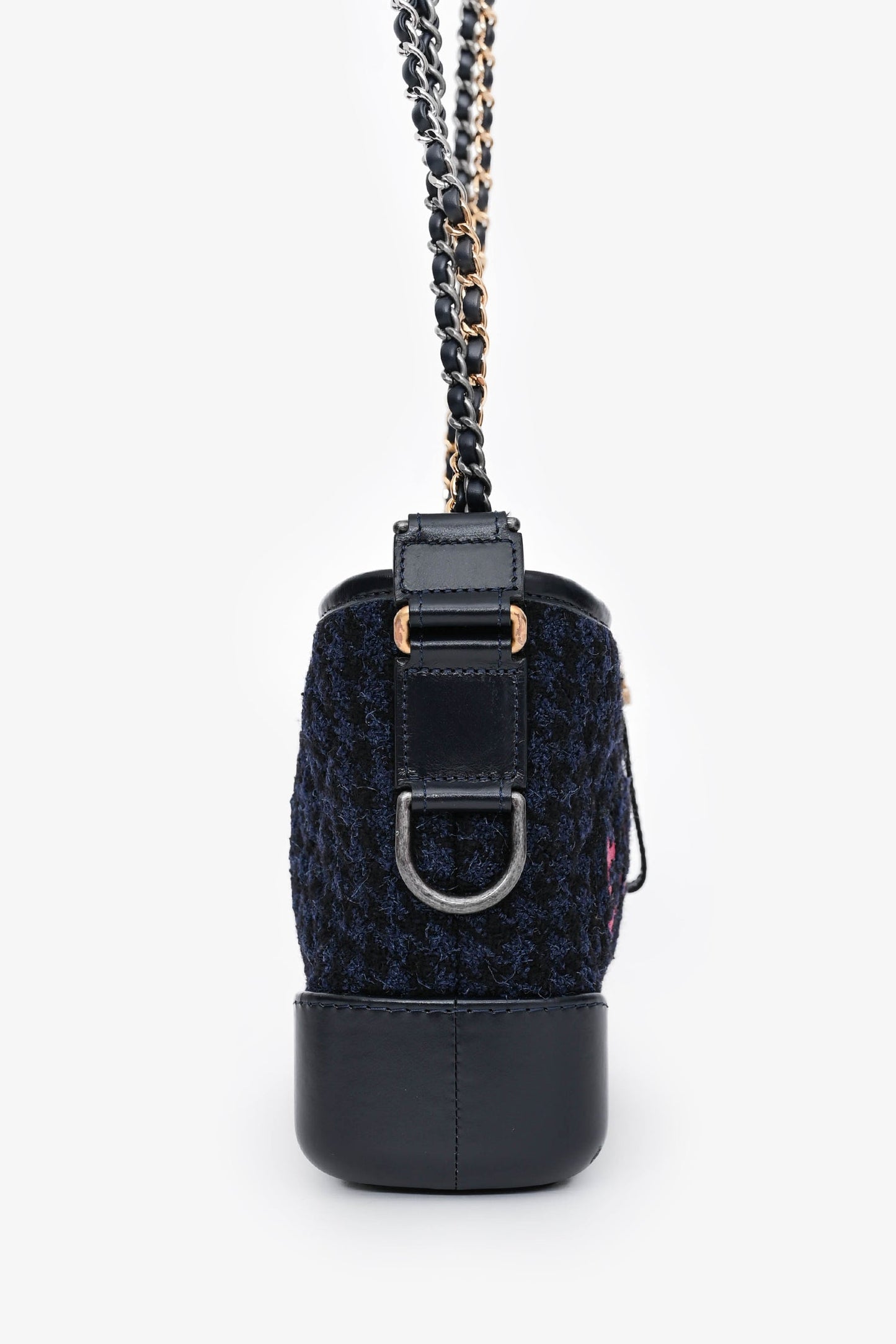 Chanel 2017/18 Black Leather/Navy Tweed Small Gabrielle Shoulder Bag