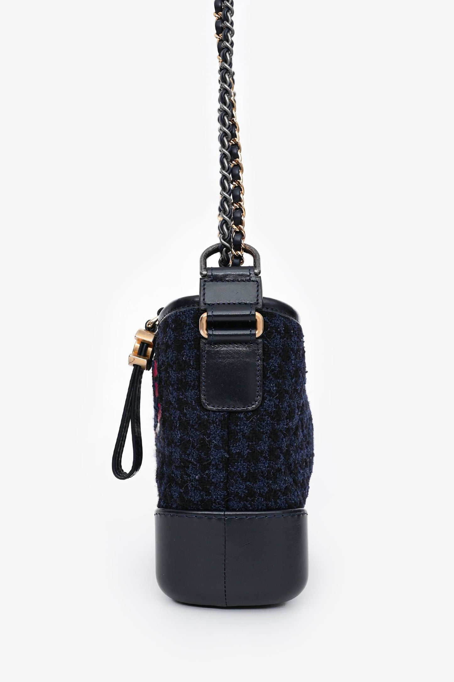 Chanel 2017/18 Black Leather/Navy Tweed Small Gabrielle Shoulder Bag