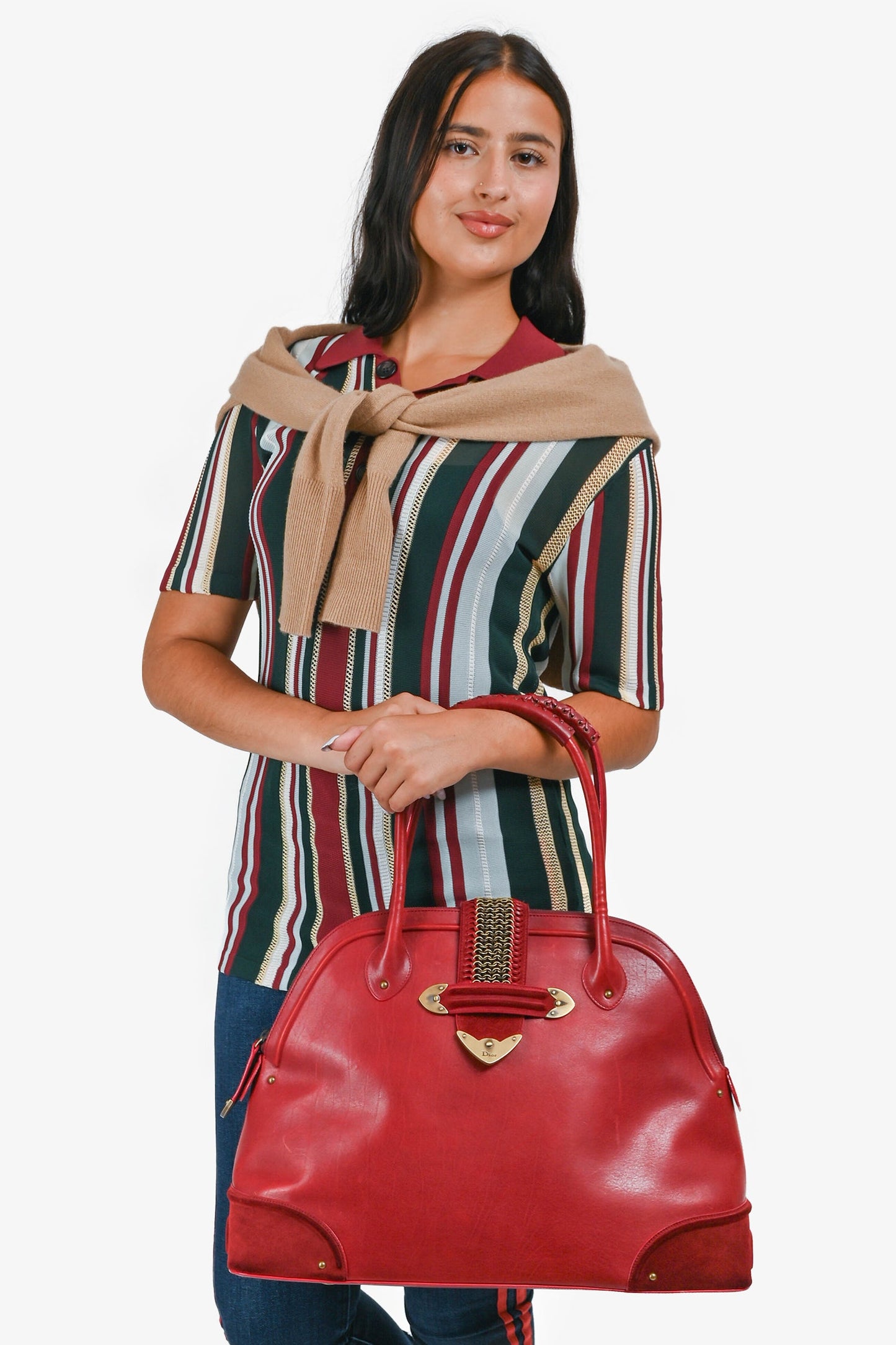 Christian Dior 2007 Red Leather Large Western Top Handle Bag