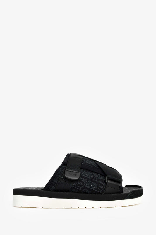Christian Dior Black Oblique Jacquard 'Alpha' Sandals Size 38