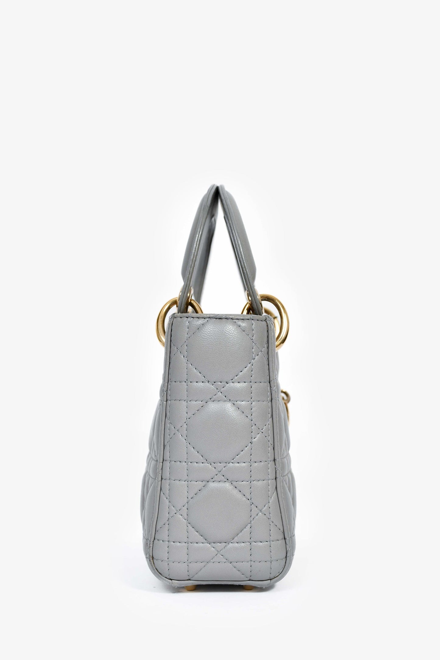 Christian Dior 2015 Grey Leather Cannage Mini Lady Dior with Strap