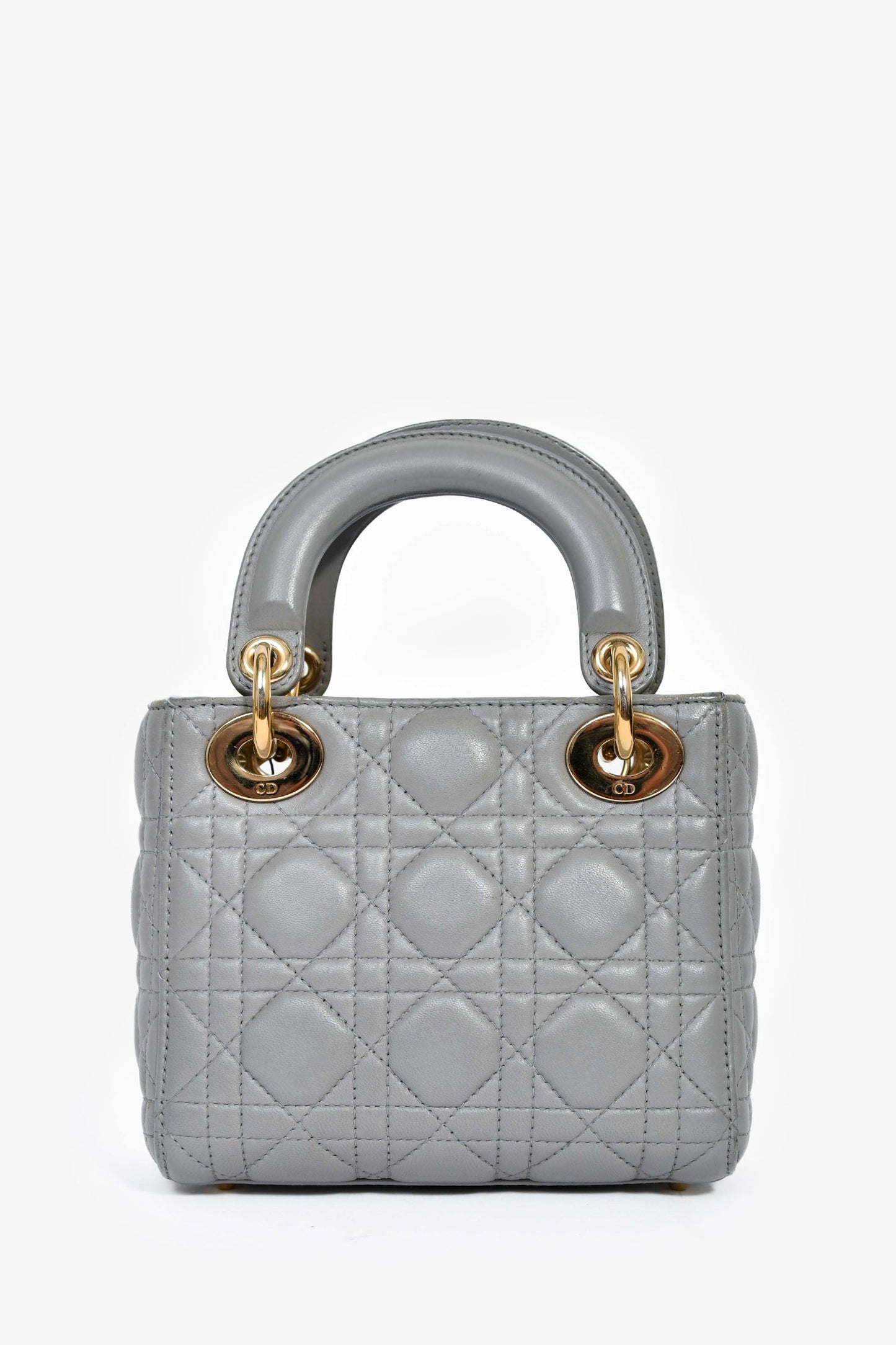 Christian Dior 2015 Grey Leather Cannage Mini Lady Dior with Strap