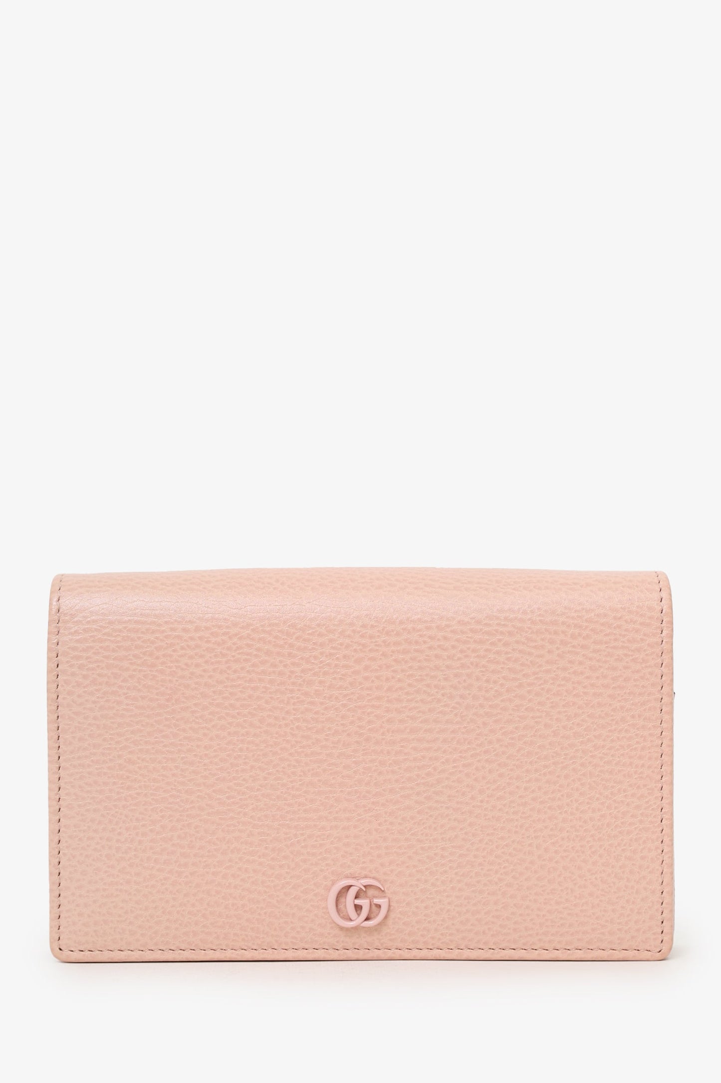 Gucci Pink Dollar Calfskin Enamel Monochrome Mini GG Marmont Chain Wallet