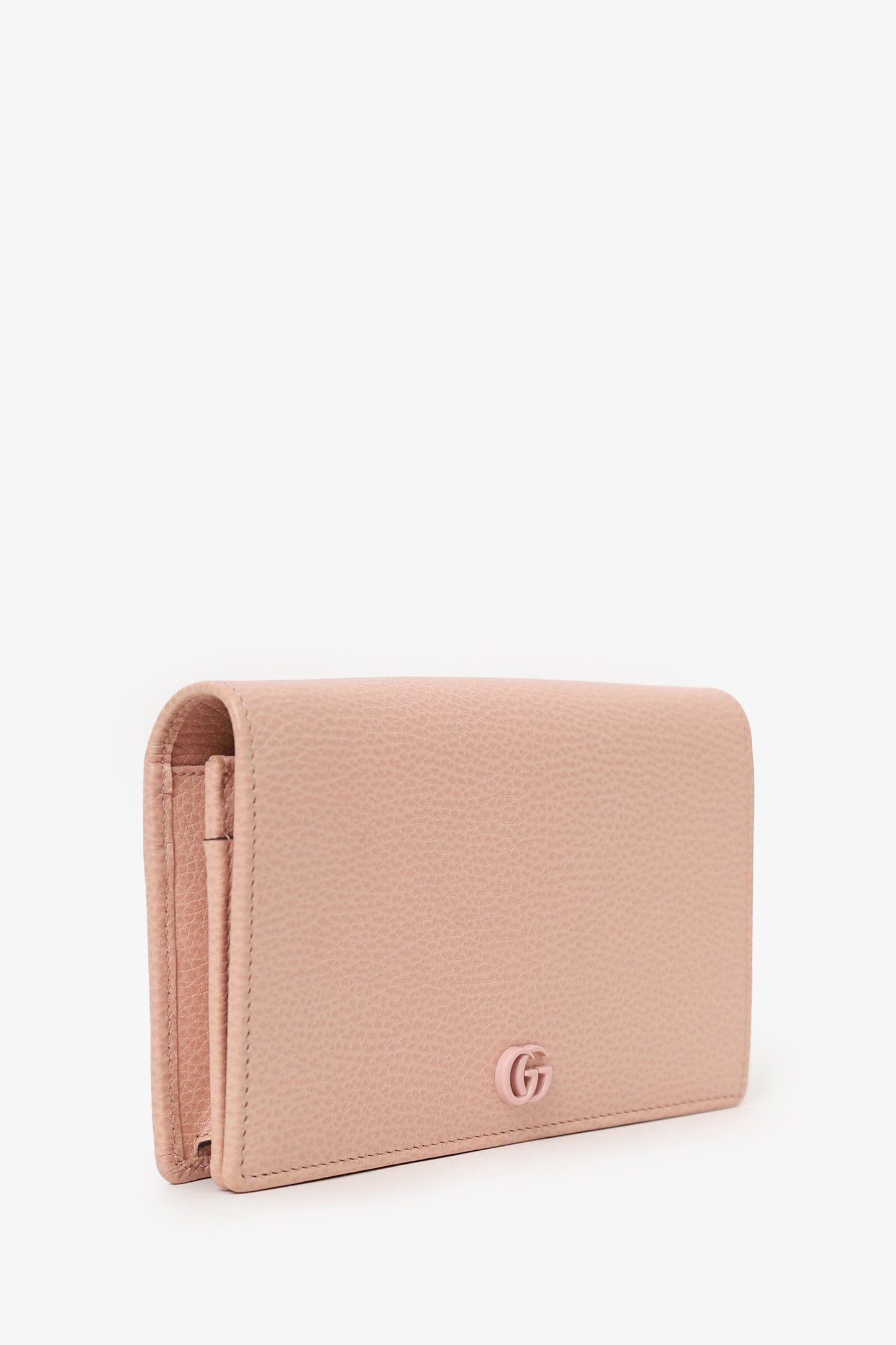 Gucci Pink Dollar Calfskin Enamel Monochrome Mini GG Marmont Chain Wallet
