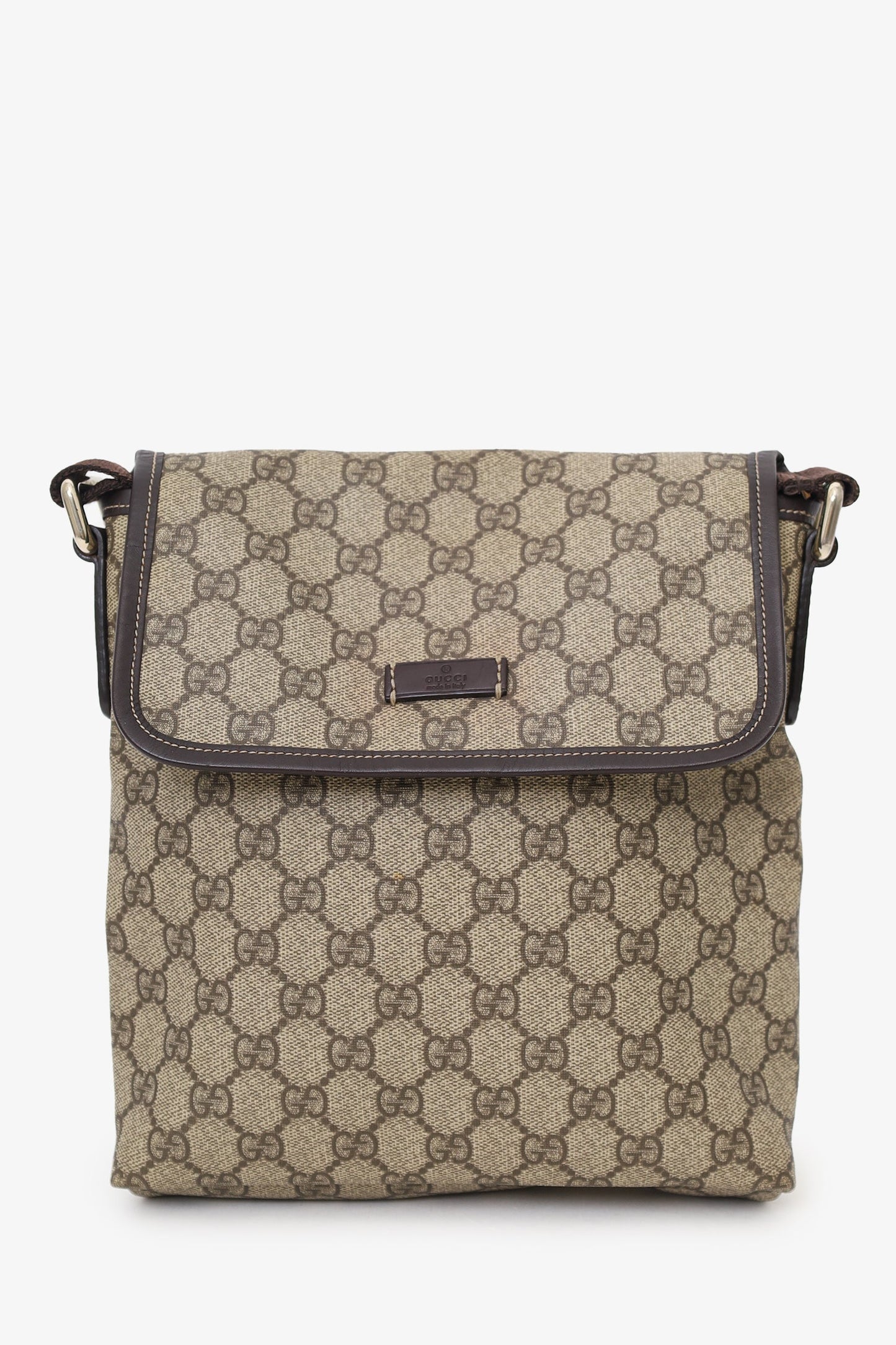 Gucci Brown/Beige GG Supreme Canvas/Leather Flap Messenger Bag