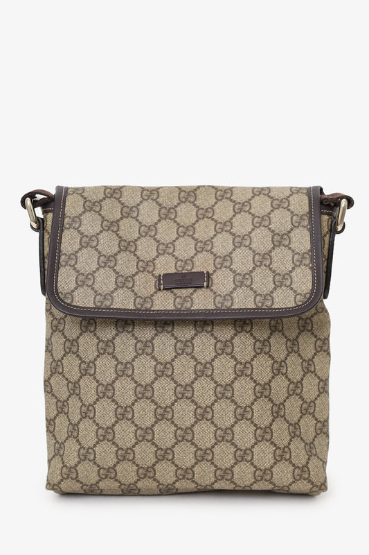 Gucci Brown/Beige GG Supreme Canvas/Leather Flap Messenger Bag