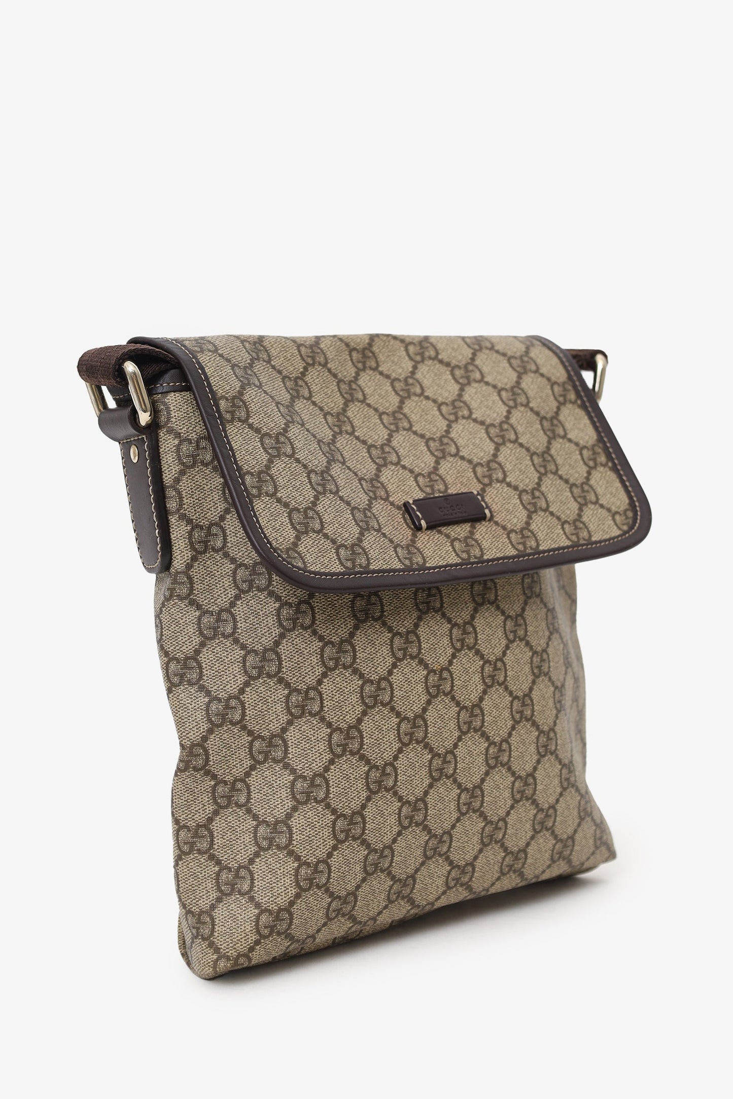 Gucci Brown/Beige GG Supreme Canvas/Leather Flap Messenger Bag