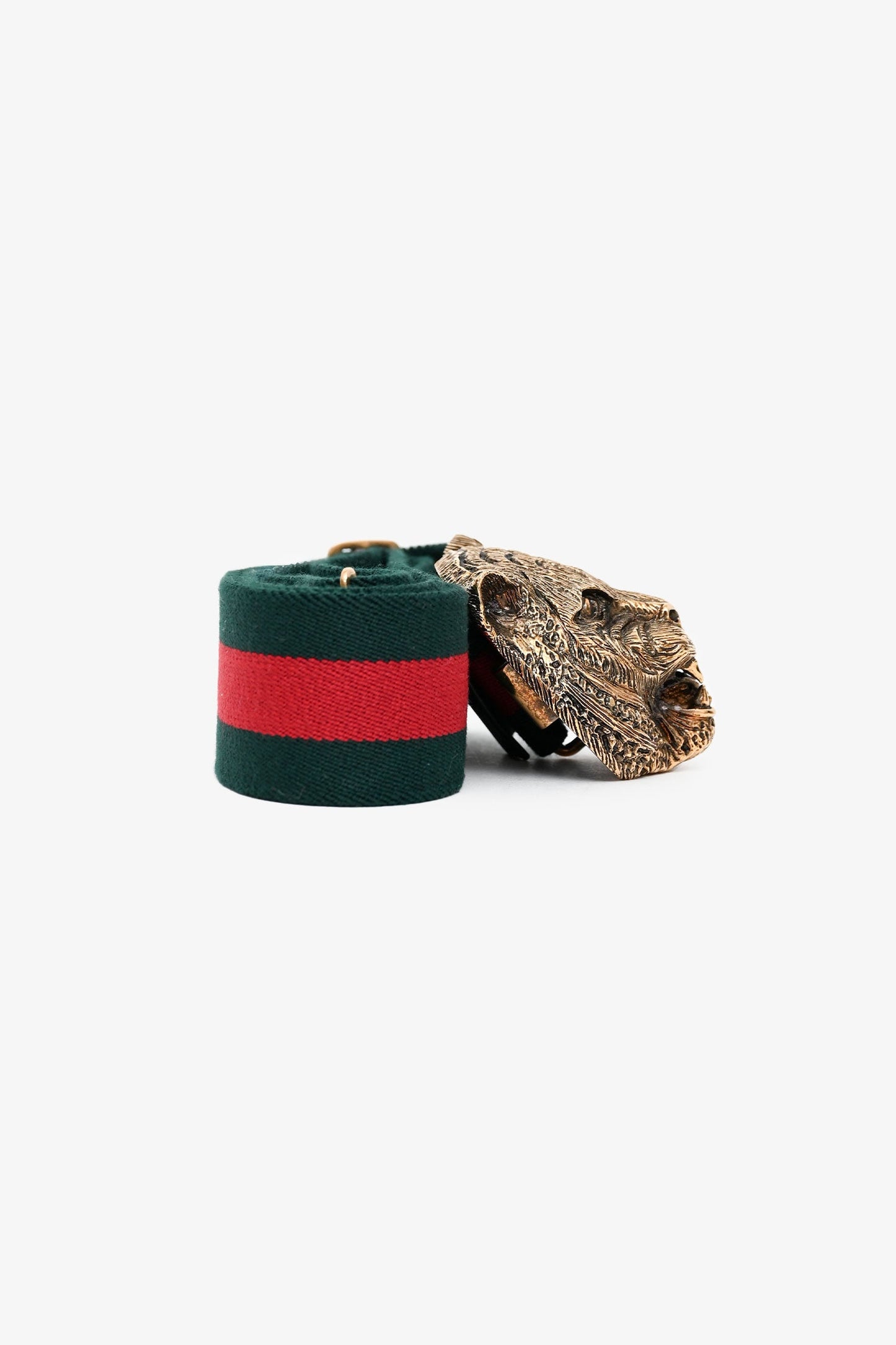 Gucci Canvas Red/Green Web Gold Tiger Buckle Belt Size 85/34